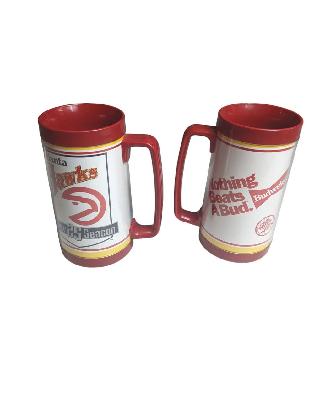Set Of 2 Vintage 1992 Atlanta Hawks Silver 25 Season Budweiser Thermo-Serve Mugs